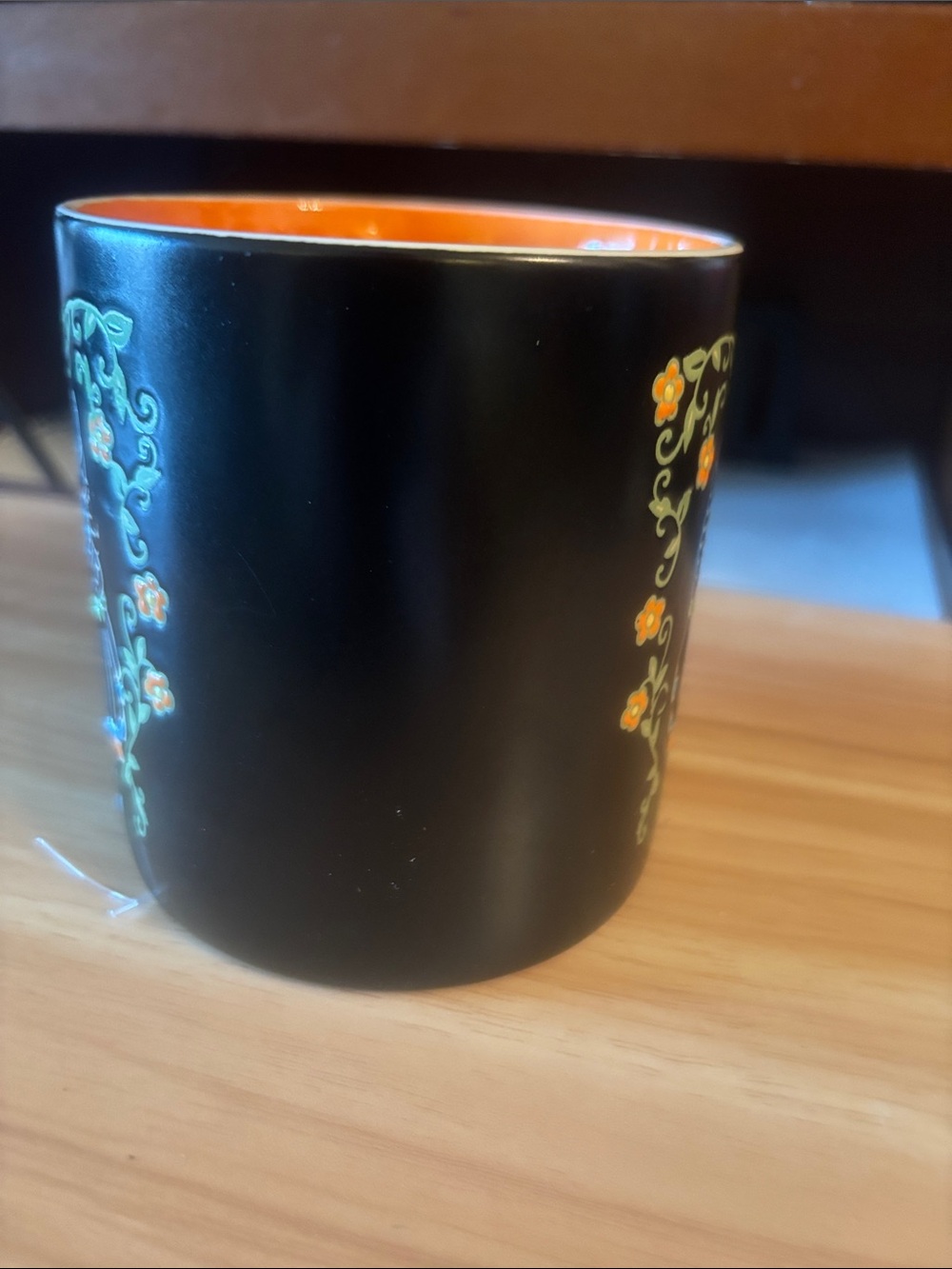 Black and Orange Owl Ceramic Mug with Floral Accents - Picture 6 of 7